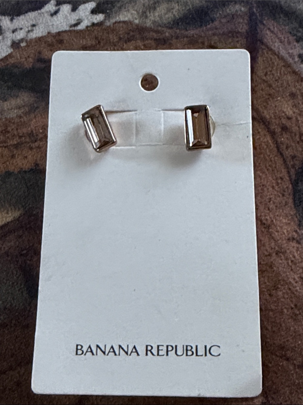 Banana Republic Baguette Smoky Brown Crystal Stud Earrings in Gold Tone